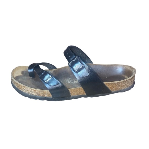 Birkenstock Black Leather Patent Birks Sandals Size 9 Ladies - Picture 2 of 13